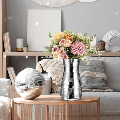 فسيفساء الزجاج ديسكو الكرة زهرة زهرية 8 بوصة معكوسة زهرية فضية بريق زهرية للمنزل طاولة الزفاف مكتب غرفة المعيشة المطبخ الديكور هدية تشكيلة زهور in Kuwait