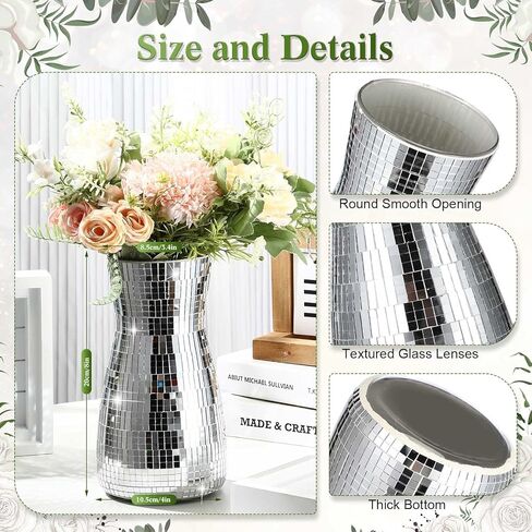 فسيفساء الزجاج ديسكو الكرة زهرة زهرية 8 بوصة معكوسة زهرية فضية بريق زهرية للمنزل طاولة الزفاف مكتب غرفة المعيشة المطبخ الديكور هدية تشكيلة زهور in Kuwait