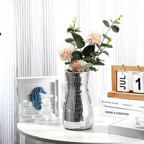 فسيفساء الزجاج ديسكو الكرة زهرة زهرية 8 بوصة معكوسة زهرية فضية بريق زهرية للمنزل طاولة الزفاف مكتب غرفة المعيشة المطبخ الديكور هدية تشكيلة زهور in Kuwait