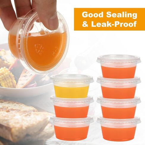 [500 مجموعة - 2 أونصة] أكواب جيلو شوت أكواب بلاستيكية مع أغطية، حاويات بهارات صغيرة، أكواب صلصة غمس للاستعمال مرة واحدة لتتبيل السلطة، أكواب سوفلي شفافة للسوفليه، عينات الطعام، الغداء، البار in Kuwait