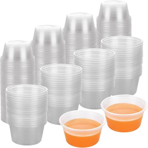 [500 مجموعة - 2 أونصة] أكواب جيلو شوت أكواب بلاستيكية مع أغطية، حاويات بهارات صغيرة، أكواب صلصة غمس للاستعمال مرة واحدة لتتبيل السلطة، أكواب سوفلي شفافة للسوفليه، عينات الطعام، الغداء، البار in Kuwait