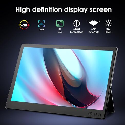موسع شاشة الكمبيوتر المحمول مقاس 12 بوصة، 60 هرتز 768 بيكسل، موسع شاشة كمبيوتر محمول صغير HDMI/Type-C مزدوج الشاشة لأنظمة Windows وChrome وMac وSwitch وXbos وPS4 5(P1S) in Kuwait