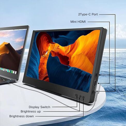 موسع شاشة الكمبيوتر المحمول مقاس 12 بوصة، 60 هرتز 768 بيكسل، موسع شاشة كمبيوتر محمول صغير HDMI/Type-C مزدوج الشاشة لأنظمة Windows وChrome وMac وSwitch وXbos وPS4 5(P1S) in Kuwait