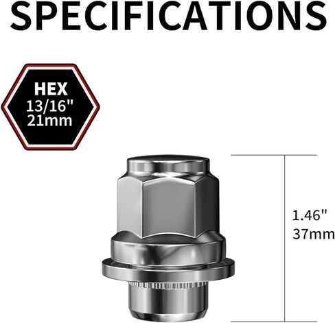 24 قطعة من صواميل العروة طراز OEM مقاس 12x1.5 من Richeer لسيارة Tacoma 4 Runner Camry Sienna، Lexus ES GS is LS RX، بطول 1.46 بوصة، 13/16 بوصة (21 مم) سداسي in Kuwait