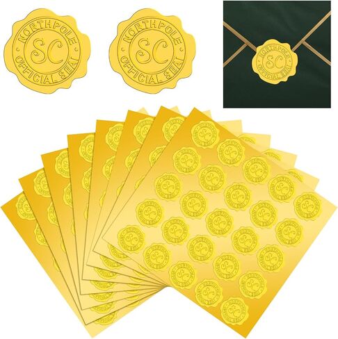 500 Pieces Christmas Wax Seal Stickers Vintage Santa Claus Embossed Gold Wax Seal Sticker Holiday Envelope Seal Label North Pole Official Seal Sticker Self Adhesive Foil for Invitation Card Box in Saudi Arabia