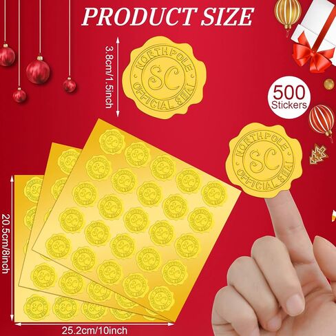 500 Pieces Christmas Wax Seal Stickers Vintage Santa Claus Embossed Gold Wax Seal Sticker Holiday Envelope Seal Label North Pole Official Seal Sticker Self Adhesive Foil for Invitation Card Box in Saudi Arabia