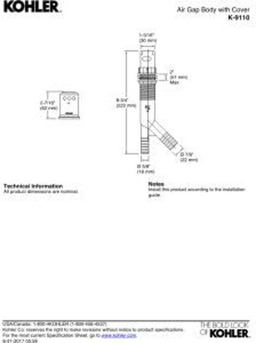 هيكل KOHLER 9110-SN Air Gap مع غطاء، نيكل مصقول نابض بالحياة in Saudi Arabia