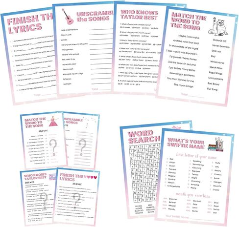 47 Pcs Singers Party Favor Games, Set of 6 Games for 15 Guests Double Sided Design TS Birthday Party Decorations for Fans in Kuwait