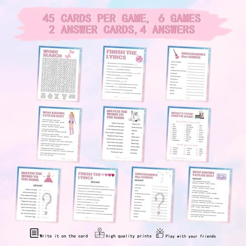 47 Pcs Singers Party Favor Games, Set of 6 Games for 15 Guests Double Sided Design TS Birthday Party Decorations for Fans in Kuwait