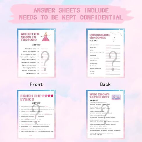 47 Pcs Singers Party Favor Games, Set of 6 Games for 15 Guests Double Sided Design TS Birthday Party Decorations for Fans in Kuwait