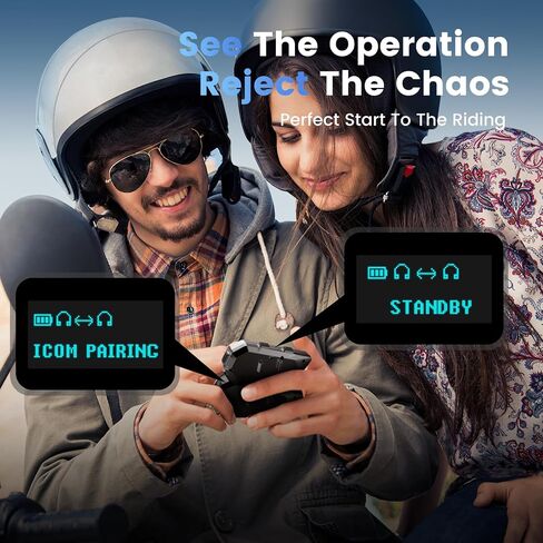 سماعة رأس بلوتوث Gearelec Gmax للدراجات النارية، شريحة V5.2 BT، [شاشة عرض وأضواء فائقة البرودة] أنظمة اتصالات للدراجات النارية بطول 6500 قدم مع صوت ستيريو/مشاركة الموسيقى/راديو FM (رمادي) in Saudi Arabia