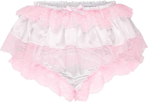 Satini Frilly Lace Sissy Ruffled French Knickers Briefs Lingerie Silky Satin Underwear Panties in Saudi Arabia