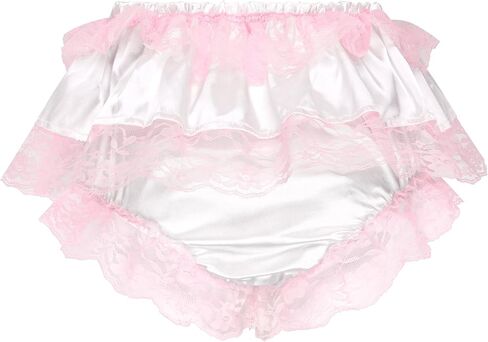 Satini Frilly Lace Sissy Ruffled French Knickers Briefs Lingerie Silky Satin Underwear Panties in Saudi Arabia