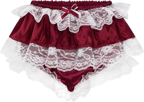 Satini Frilly Lace Sissy Ruffled French Knickers Briefs Lingerie Silky Satin Underwear Panties in Saudi Arabia