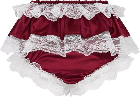Satini Frilly Lace Sissy Ruffled French Knickers Briefs Lingerie Silky Satin Underwear Panties in Saudi Arabia
