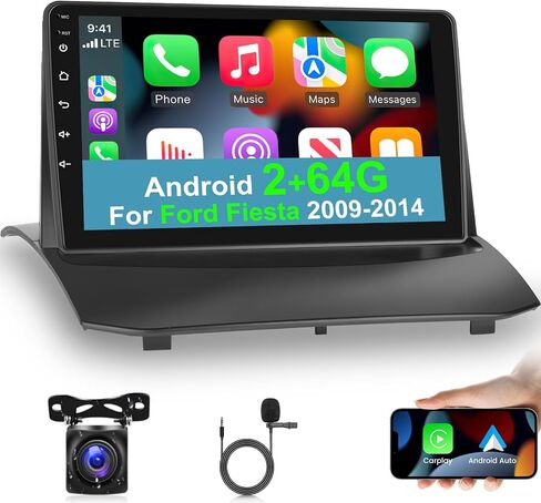ستيريو سيارة لسيارة Ford Fiesta 2009-2017 مع Carplay اللاسلكي وAndroid Auto، 2+64G 9 بوصة تعمل باللمس راديو السيارة Android، واجهة مستخدم متعددة/GPS/WiFi + كاميرا احتياطية AHD in Saudi Arabia
