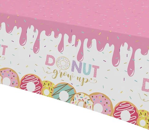 مفرش طاولة لتزيين حفلات الدونات للفتيات - مفرش طاولة لمستلزمات الحفلات التي تكبر على شكل دونات للاستعمال مرة واحدة، مفرش طاولة لتزيين حفلات أعياد الميلاد باللون الوردي - 3 عبوات (54 بوصة × 108 بوصة) in Kuwait