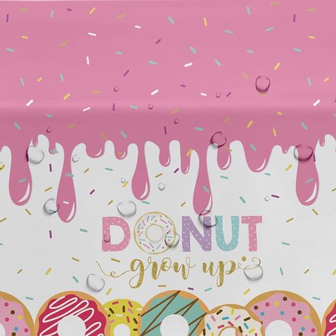 مفرش طاولة لتزيين حفلات الدونات للفتيات - مفرش طاولة لمستلزمات الحفلات التي تكبر على شكل دونات للاستعمال مرة واحدة، مفرش طاولة لتزيين حفلات أعياد الميلاد باللون الوردي - 3 عبوات (54 بوصة × 108 بوصة) in Kuwait