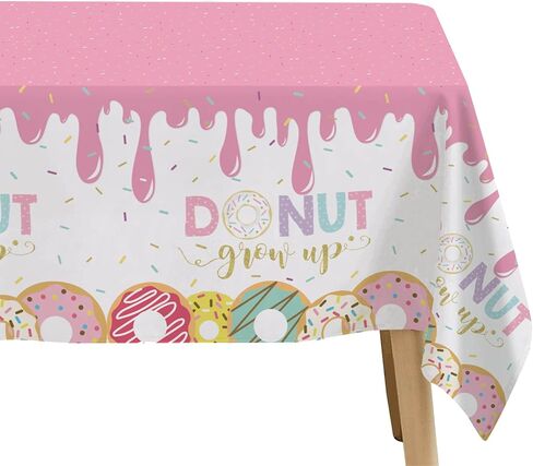 مفرش طاولة لتزيين حفلات الدونات للفتيات - مفرش طاولة لمستلزمات الحفلات التي تكبر على شكل دونات للاستعمال مرة واحدة، مفرش طاولة لتزيين حفلات أعياد الميلاد باللون الوردي - 3 عبوات (54 بوصة × 108 بوصة) in Kuwait