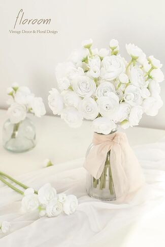 زهور اصطناعية من Floroom Ranunculus 18 قطعة من الحرير الصناعي المصغر حوذان كبير الحجم من زهور حشو الزفاف المزيفة للباقات الوردية التي تصنعها بنفسك، والقطع المركزية، وديكورات وترتيبات حفلات الزفاف in Kuwait