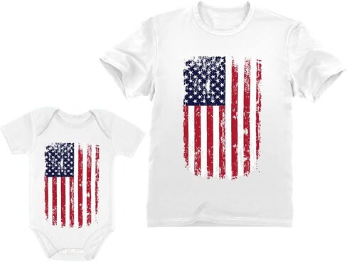 Tstars Patriotic Dad and Baby 4th of July Matching Shirts Daddy & Me Memorial Day US Distressed American Flag Shirt Set in Saudi Arabia