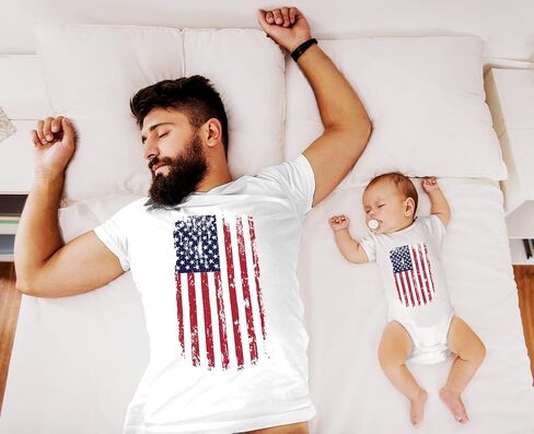 Tstars Patriotic Dad and Baby 4th of July Matching Shirts Daddy & Me Memorial Day US Distressed American Flag Shirt Set in Saudi Arabia