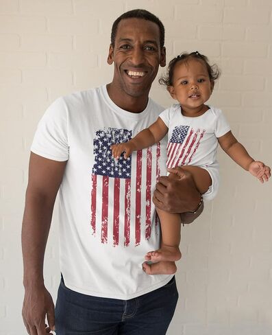 Tstars Patriotic Dad and Baby 4th of July Matching Shirts Daddy & Me Memorial Day US Distressed American Flag Shirt Set in Saudi Arabia
