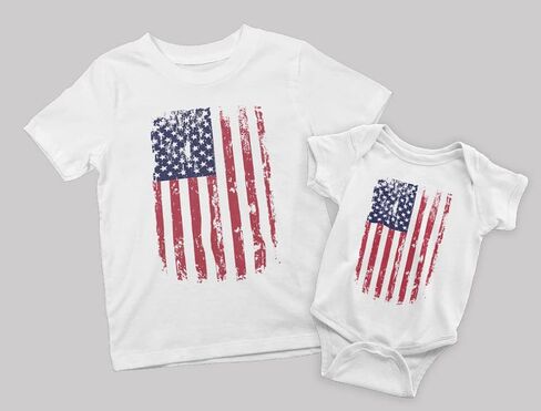 Tstars Patriotic Dad and Baby 4th of July Matching Shirts Daddy & Me Memorial Day US Distressed American Flag Shirt Set in Saudi Arabia