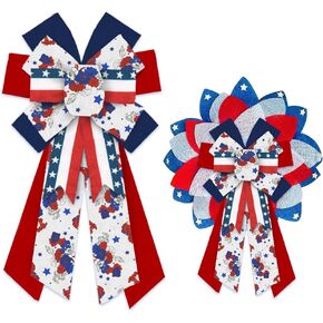 Hying Large Patriotic Bows for Wreath, 4th of July Patriotic Wreath Bow for Front Door Party Indoor Wall Decoration Ornament