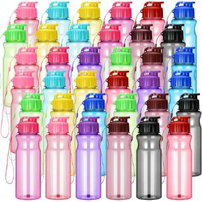 Tioncy 40 Pieces Water Bottles Bulk 17 oz Plastic Sport Drink Bottles with Handle Strap Lightweight Leakproof Reusable Leak Proof Travel Bottles for Fitness Gym(Bright Colors)