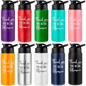 Amyhill 10 Pack Thank You Appreciation Gifts Reusable Bottle Aluminum Water Bottle Gym Water Bottle Lightweight Sports Water Bottle Leakproof Metal Water Bottle with Lid for Camping Hiking