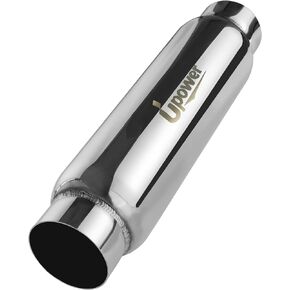 UPOWER 3" Inlet&Outlet Exhaust Resonator,16" Overall Length Center Straight Through Stainless Steel Muffler,Polished