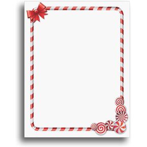 Candy Cane Border Holiday Stationery Paper - 80 Letterhead Sheets