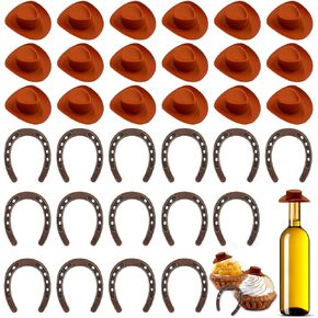 40Pcs Lucky Horseshoe Decoration and Mini Cowboy Hats for Western Cowboy Themed Horse Shoes