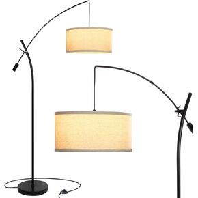 Brightech Grayson LED Floor Lamp, Modern Arc Lamp for Office & Living Room, Tall Lamp with Adjustable Arm, Standing Lamp in Industrial Style for Bedroom Reading - Black