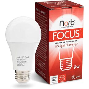 NorbFOCUS Desk Lamp LED Wellness Light Bulb A19 1-Pack. Unique Spectrum for Mental Performance to Read, Study, Work, Focus. Patent Pending.