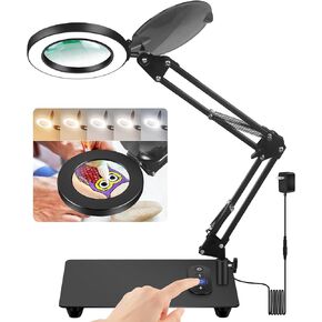 Magnifying Glass with Light with Base Controler, 5 Color Modes Stepless Dimmable LED Lighted Desk Lamp,Magnifying Glass with Light and Stand, Hands-Free Desk Magnifier Light for Craft Hobby Painting in Kuwait