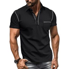 Aulemen Men's Polo Shirts Casual Summer Short Sleeve Cotton Golf T-Shirts Classic Button Basic Stylish Tops with Pocket