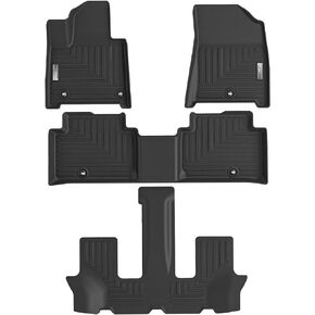 Floor Mats & Cargo Liner for 2024 Hyundai Santa Fe (Non-Hybrid),1st & 2nd & 3rd Row with Trunk mat Full Set,TPE All Weather Protection Slush Rubber Car Mats