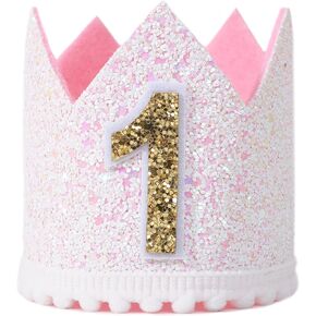 Pink 1st Birthday Crow - Baby Girl One Birthday Crown Outfit,First Birthday Crown Baby Pink Glitter Crown,1st Girl Photo Prop Cake Smash Crown