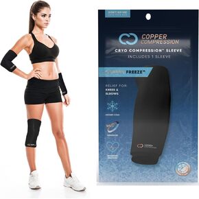 Copper Compression CopperFreeze Cryo Compression Sleeve for Knee, Tennis Elbow, Ankle Joints, Leg & Arm Muscles - Reusable Gel Ice Pack & Heat Wrap - Cold & Hot Pain Relief, Sprain, Injury - XXL