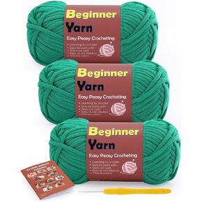 Crochet Yarn for Crocheting - 3 PCS Sky Blue Cotton Nylon Blend Yarns for Beginners - 4 Medium Weight Worsted Yarns with Pattern - Create Amigurumi Flower Keychain Bag Hat Doll