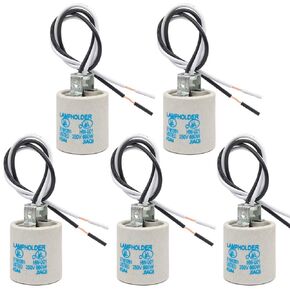 E26 Socket, Ceramic Standard Medium Screw Socket, E26 E27 Bulb Lamp Holder, E26 Light Socket with 12 inch Wire Lead for Halogen Incandescent LED Light Bulb (5 Pack)