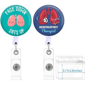 2 Pack Respiratory Badge Reels Holder Retractable with ID Clip for Nurse Name Tag Card Funny Therapist Nursing Doctor Medical Work Office Alligator Clip ZJK1009