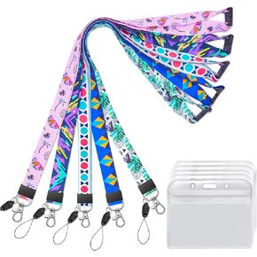 YOUOWO 5 Pack Circle Lanyards with Vertical ID Badge Holder Adjustable Neck Coloured Lanyard,for Women Keys Cruise Office