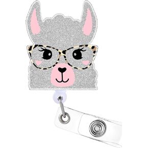 Plifal Badge Reel Holder Retractable with ID Clip for Nurse Nursing Name Tag Card Cute Funny Alpaca Llama Nursing Student Doctor RN LVN Medical Assistant Work Office Alligator Clip Badge Accessories