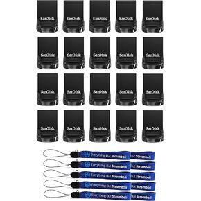 SanDisk 16GB Ultra Fit USB 3.1 Flash Drive (20 Pack) High Speed Memory Pen Drive (SDCZ430-016G-G46) Bundle with (10) Everything But Stromboli Lanyards