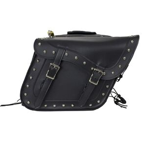 Motorcycle Saddle Bags Studded PVC Motorcycle Luggage Bag with Gun Holsters For Softails Sportsters and Choppers Waterproof Tool Bags For Motorcycle (14" x 6" x 10.5", With Studs, Black PVC)
