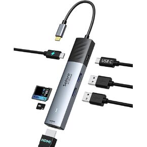 Selore USB C Hub, 4K@60Hz USB C Hub Multiport Adapter with 5Gbps USB C Port, 2 USBA 3.0, PD 100W, TF/SD Card Reader, USB C Dongle Compatible for iPhone 15, MacBook Pro/Air, Lenovo, HP, Dell, etc