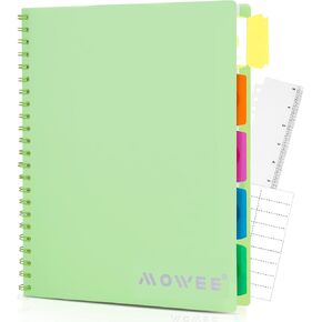 Spiral Notebook - 5 Subject Notebook, College Ruled Notebook With Dividers Pocket, Tabs Label, 11" Ruler, 200 Pages, for Writing Journal, Home & Office, School Supplies, 8.5''x11''Black